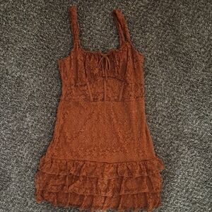 Women's Lace Ruffle Top - Brown
